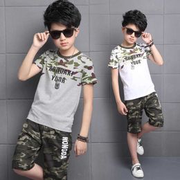 2021 Summer Boys Clothing Sets Kids Camouflage T-shirts + Shorts 2 stks Kinderkleding Set Tiener Jongens Kleding 4 6 8 10 12 14 Jaar X0802