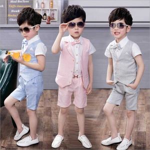 2021 Zomerjongens Formele Pakken Vest Shorts Kinderschool Outfits Boy's Jurken Kinderkleding Sets Roze Peuter Piano Kostuum X0802