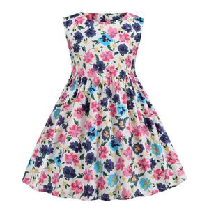 2021 Zomer Mode Meisjes Jurken Katoenen Pricess Floral Flower Kinderkleding Casual Kinderkleding Mouwloze A-lijn Jurk Q0716
