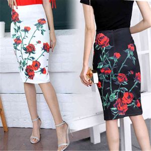 2021 Zomer Mode Nieuwe Dames Europese en Amerikaanse Digitale Printing Hoge Taille Bag Heup Short One-Step Skirt Trend H347 X0428