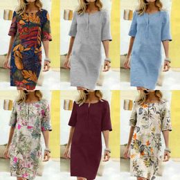 2021 été Floral imprimé bohème robe d'été ZANZEA Vintage coton lin fête robe courte femmes décontracté à manches courtes Vestidos 7 X0521