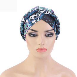 2021 Zomer bloem print tulband hijab moslim hoed mode gevlochten bandana's india hoofd wrap Afrikaanse Nigeriaanse hoofddeksels partij accessoires