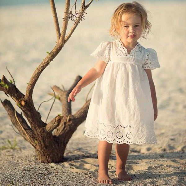 2021 été filles blanc coton robe enfants enfant en bas âge coréen bébé une pièce robes enfants tenue décontracté robes 3-8 ans vêtements Q0716