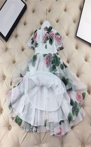 Robe d'été à fleurs vertes pour filles, jolie robe de princesse en mousseline de soie, vêtements de détail, 2021, 8524790