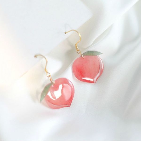 2021 été coréen acrylique à la mode rose pêche boucles d'oreilles pour femmes filles mignon doux bijoux cadeau mode fruits