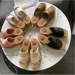 2021 Summer Ladies Sandalen Designer Slippers Woody Wedge Muller Canvas Espadrille Flop Flops Platform Hoge hakken schoen