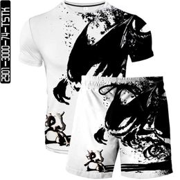 2021 Zomer Mannen en Dames 3D Gedrukt Beachwear Fashion Boutique Short-mouwen T-shirt Gothic Elements Gedrukt Bermuda Shorts X0610