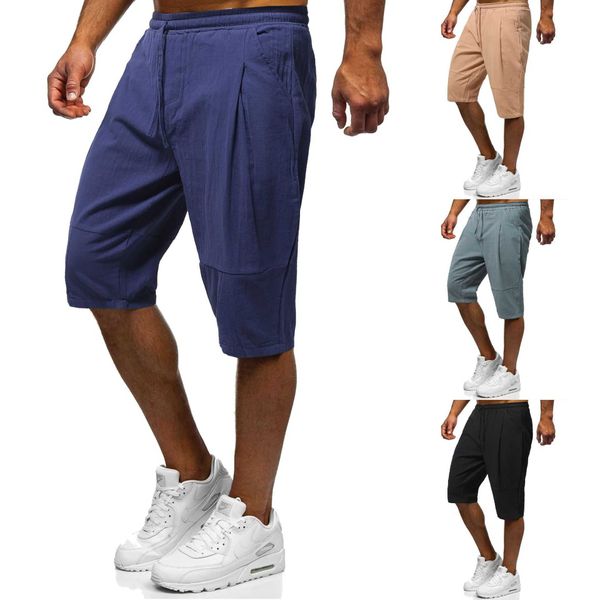 Pantalones cortos de playa de lino a la moda informales de verano 2021 para hombre, pantalones cortos de Color sólido para hombre, pantalones cortos transpirables para hombre, M-5XL X0705