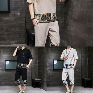 2021 été hommes ensemble Vintage chinois nuage imprimé Wushu vêtements plage Shorts + chemises mâle Hip Hop nouveauté ensemble M-5XL X0610