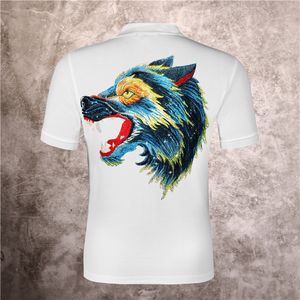 Summer Menswear Designer German Rock Punk Wolf Head Hot Diamond Polo Imprimé Pur Coton Slim Haute Qualité Hip Hop Hommes T-Shirt # PP0013