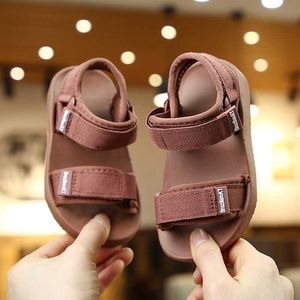 2021 Zomer Nieuw Canvas Boys Girls Solid Color Soft Soled Anti-Slip Children Kids Shoes Beach Sandals 0202