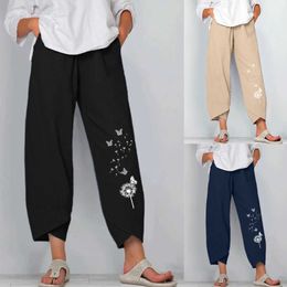 2021 Été Nouveaux Vêtements Femmes Été Casual Lâche Coton et Lin Brodé Pantalon à Jambes Larges Pantalones De Mujer Ropa Mujer Q0801