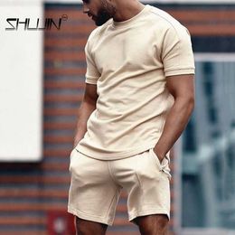 2021 été nouveaux hommes Shorts ensembles à manches courtes t-shirt + Shorts solide homme survêtement ensemble hommes marque vêtements 2 pièces ensembles mâle X0610