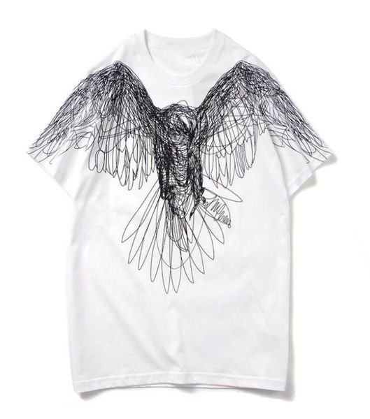 2021 Summer New Men Sketch Línea Flying Eagle 3D Impresión Fashion Fashion Manga corta Capas de algodón Men Mujeres Tops W263259527