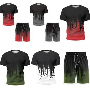 2021 été nouveaux hommes ensembles courts vendent bien T-shirt et short d'impression d'encre pour hommes survêtement 2 pièces ensemble décontracté Joggers uniforme X0610