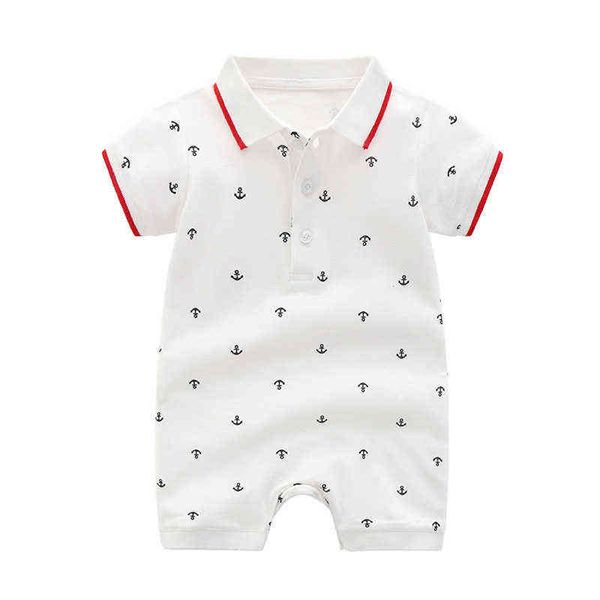 Mono de una pieza con estampado azul marino y cuello polo para bebé, mono de algodón con estilo, novedad de verano AA220323, 2021