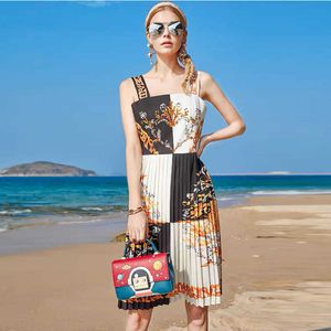 2021 Summer New Vacation Party Dress Donna Spaghetti Strap Stampa floreale Bordare Elegante Pieghettato barocco vintage Mini Abiti Y2k Q0707