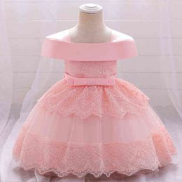 2021 été nouveau-né 2 1 an robe d'anniversaire pour bébé fille vêtements fleur princesse robes de baptême filles une épaule robe de soirée G1129