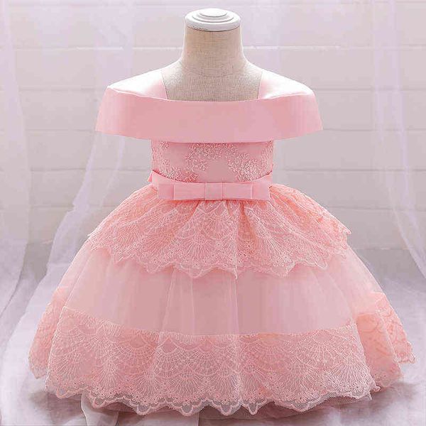 2021 été nouveau-né 2 1 an robe d'anniversaire pour bébé fille vêtements fleur princesse robes de baptême filles une épaule robe de soirée G1129