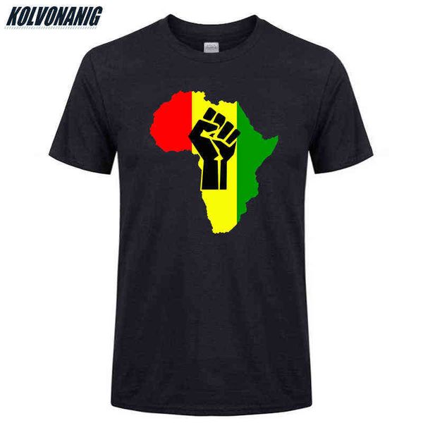 T-shirt col rond pour hommes, surdimensionné, en coton, noir, puissance, carte de l'afrique, poing africain, imprimé drôle, tactique, été, 2021, G1222