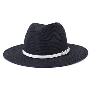 2021 Zomer Outdoor Seaside Panama Beach Dames Jazz Wholesale Wide Brim Stro Hat Mens Zonnebrandcrème Hoeden Mannen Witte Riem Gesp