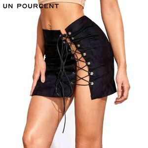 2021 Zomer Sexy European en American Dameskleding Slim-Fit Lace-Up Slit Schede Rok Dames Sexy Strakke Rok X0428