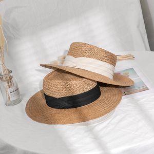 Chapeau de paille à ruban solide pour femmes et filles, chapeau de plage, ombre d'extérieur, mode vacances, chapeaux de soleil Panama, été 2021