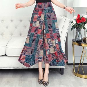 2021 Zomer Wide Pen Broek Vrouwen Losse Hoge Taille Strand Wide Been Broek Zomer Casual Koreaanse Print Plaid Broek Q0801