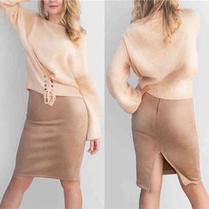 2021 zomer vrouwen suede midi potlood rok hoge taille grijs roze xxl sexy stijl stretch wrap dames kantoor werk x0428