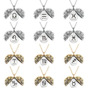 2021 Zonnebloem ketting 12 Zodiac ketting legering unieke open medaillon hanger vrouwen feest liefde sieraden cadeau 12 sterrenbeelden sieraden