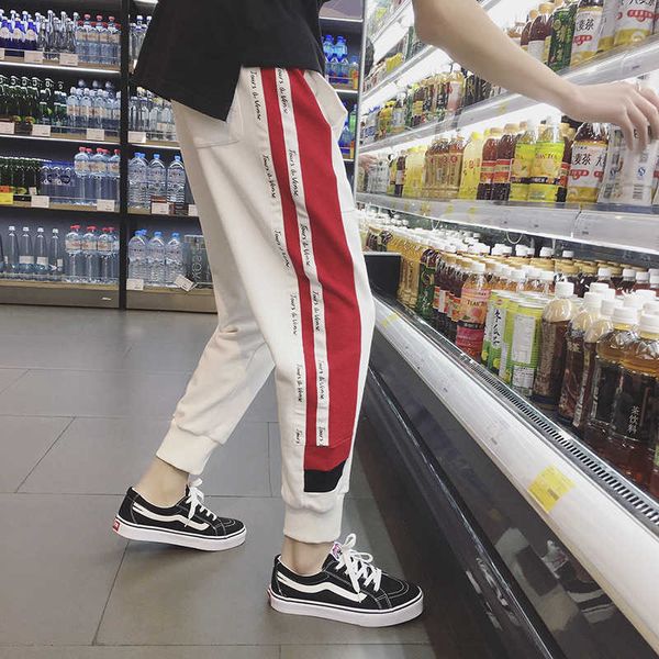 2021 Pantalons de survêtement Hommes Plus Taille Casual Noir Blanc Stripe Imprimé Mode Hommes Pantalons Hip Hop Pantalons Harem Pantalons Hommes Pantalons X0723