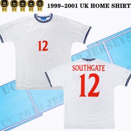 1999 2000 2001 Royaume-Uni Maillot domicile Southgate # 12 maillot de football rétro Phil Neville Ince Beckham Scholes Owen Shearer 99 00 01 Maillots de football classiques EngLAN