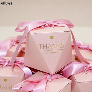 Blush Pink Gift Favor Holders Baby Shower Birthday Gift Boxes Romantic Wedding Party Candy Box Packaging Supplies With Ribbon AL8461