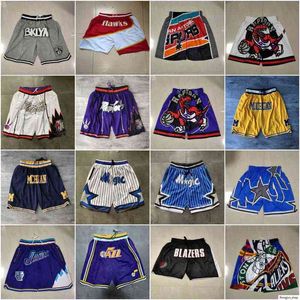 2021 Team Basketball Short Just Don Retro Sport Shorts Hip Pop Pant met Pocket Zipper zweetbroek Purple White BCK Red Green Gray Mens