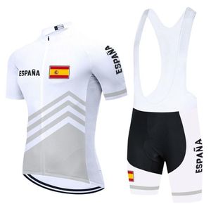 2021 Team Espagne Cyclisme Jersey Bib Set Blanc Vêtements de vélo Vêtements de vélo à séchage rapide Porter Maillot Court Culotte Suit243f