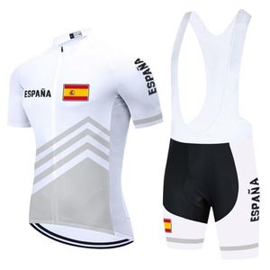 2021 Team Espagne Cyclisme Jersey Bib Set Blanc Vêtements de vélo Vêtements de vélo à séchage rapide Porter Maillot Court Culotte Suit267u