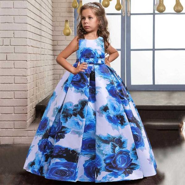 2021 Vestido de niña adolescente ropa para niños estampado piso princesa Vestido de fiesta Vestido de boda 10 12 años Vestidos Q0716