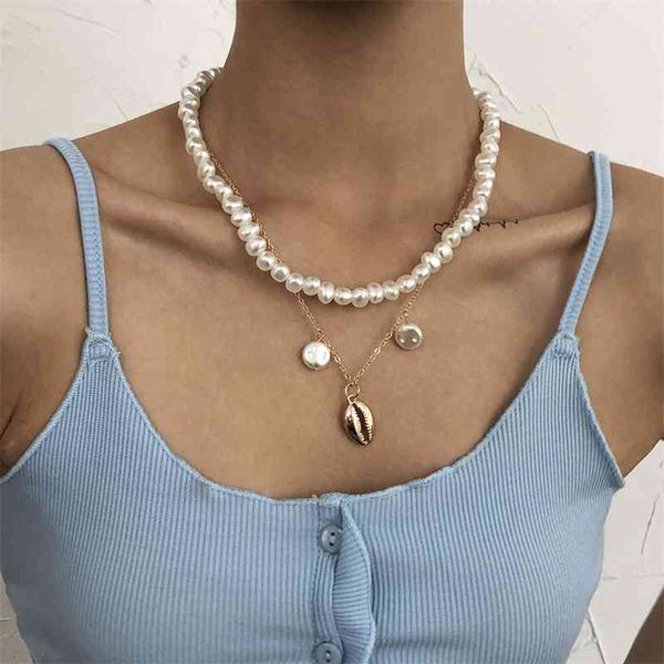 Collar de perlas simples dobles, joyería con temperamento, colgante de atmósfera salvaje a la moda, cadena para clavícula, 2021