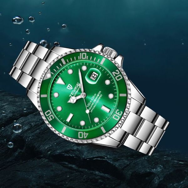 2021 Tevise Fashion Brand Men Mechanical Watch All Black Stailness Steel Automatic Watch Men Men Luminal Hand Business Clock268F