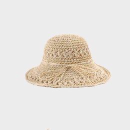 2021 De nieuwe stijl joker effen kleur bowknot handgemaakte strohoed opvouwbare zon hoed buiten reizen hoed voor meisje en vrouwen 03 G220311