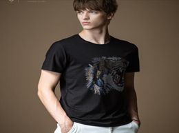 2021 Tiger Paste Drilling Tshirts Men Marque Brand manche courte Man Streetwear O Neck Slim Tshirts Cadeaux Blackwhite8481879