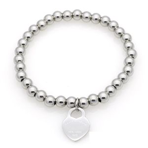 2021 Titane Acier Bracelets Classique Coeur Bracelet Pour Femmes Coeur Charme Perles Bracelet pulseiras Ne Se Fanent Jamais Bijoux Or Silve Toner