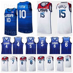 2021 Tokyo Summer US Basketball Jersey 15 Devin Booker 6 Damian Lillard 10 Jayson Tatum 7 Kevin Durant 5 Zach LaVine 4 Bradley Beal Team Col