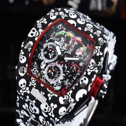 2021 Top digite version Skeleton Dial All Richa Fiber Pattern Case Japan Sapphire Mens Montres Caoutchouc Designer Sport Watches270C