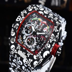 2021 Top Digite Versie Skeleton Dial Alle Richa Fiber Patroon Case Japan Saffier Heren Horloges Rubber Designer Sport Watches273q