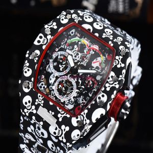 2021 Top digite versión Skeleton Dial All Richa Fiber Pattern Case Japan Sapphire Relojes para hombre Diseñador de goma Sport Watches354e
