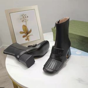 2021 Topkwaliteit mode luxe hakken dames laars vierkante tenen lederen knop hoge hakken grove hak schoenen dame schoen groot formaat 34-41