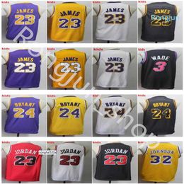 2021 Top Qualité Hommes Jeunesse enfants Basketball LeBron 23 James Dwyane 3 Wade 32 Johnson Maillots Violet Jaune Blanc Noir St maillots