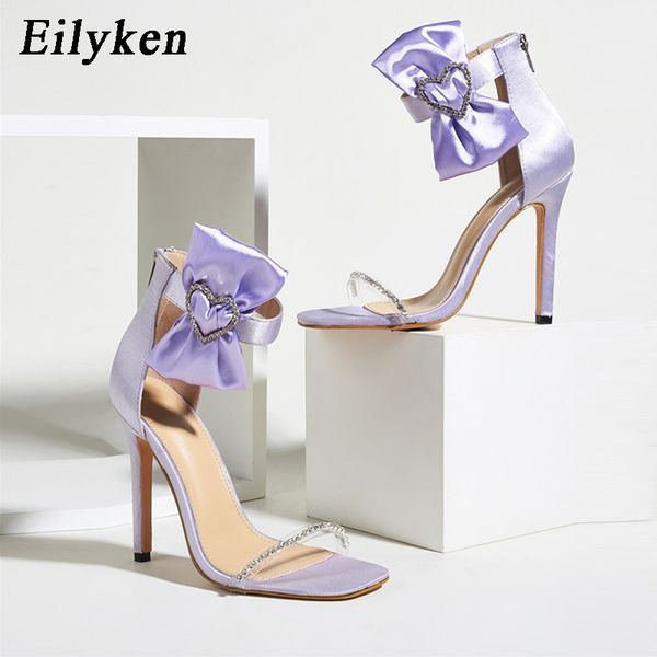 2021 Top qualité nouvelles femmes chaussures gladiateur violet papillon-noeud sandales Sexy talons hauts décoration été fête robe chaussures sandales