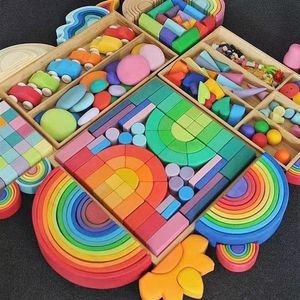 2021 Topleverancier Nordic Waldorf Montsori Baby Grimms Stacker Kids Rainbow Wooden Toys223D